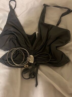 Black Ruched Halter Crop Top